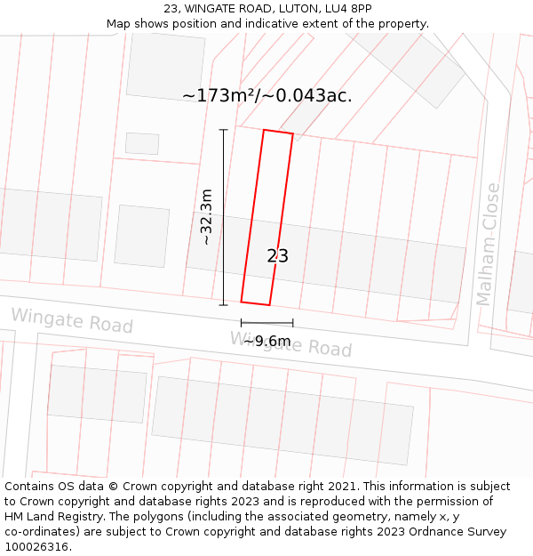 23, WINGATE ROAD, LUTON, LU4 8PP: Plot and title map