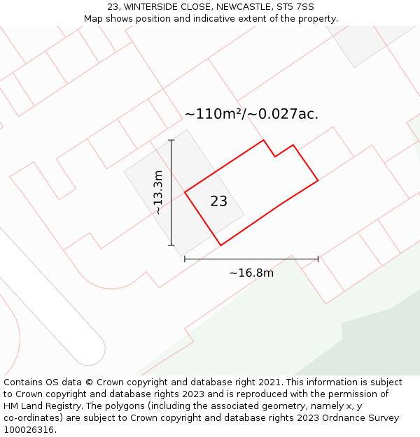 23, WINTERSIDE CLOSE, NEWCASTLE, ST5 7SS: Plot and title map