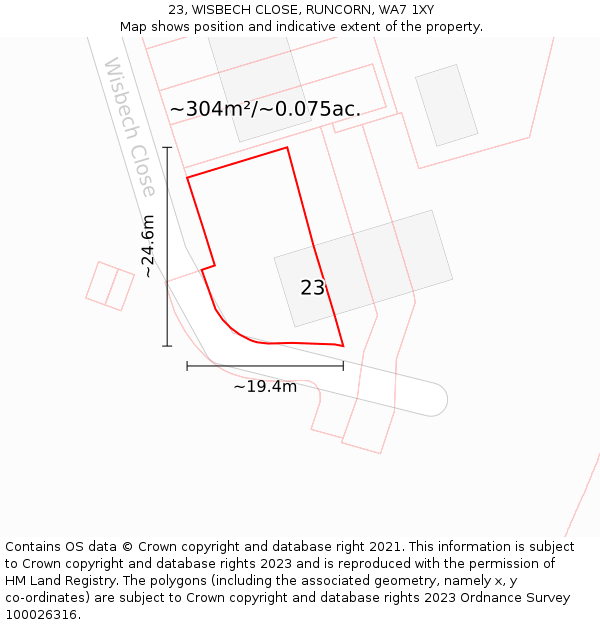 23, WISBECH CLOSE, RUNCORN, WA7 1XY: Plot and title map