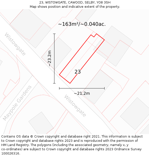 23, WISTOWGATE, CAWOOD, SELBY, YO8 3SH: Plot and title map