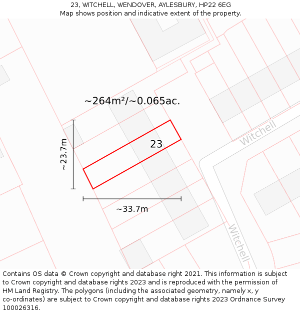 23, WITCHELL, WENDOVER, AYLESBURY, HP22 6EG: Plot and title map