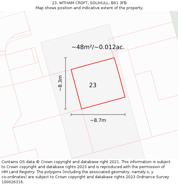 23, WITHAM CROFT, SOLIHULL, B91 3FB: Plot and title map