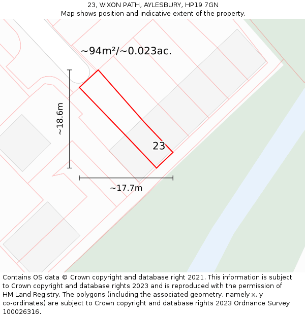 23, WIXON PATH, AYLESBURY, HP19 7GN: Plot and title map
