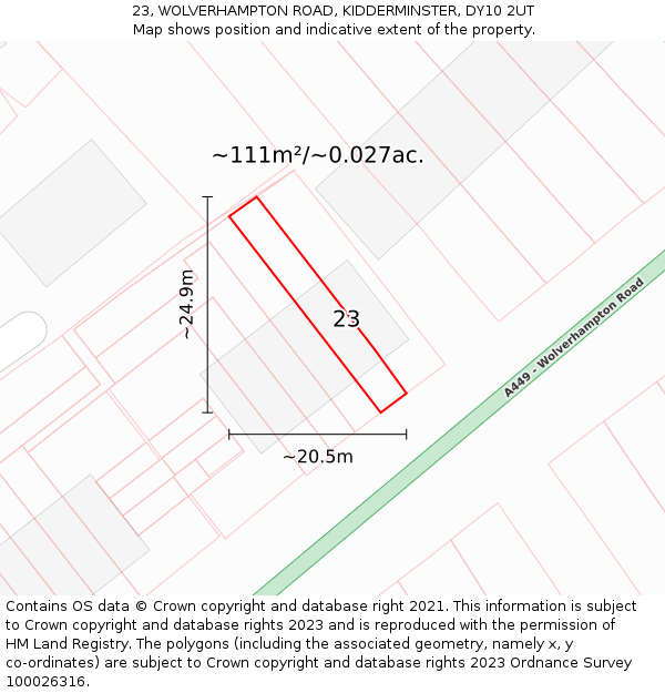 23, WOLVERHAMPTON ROAD, KIDDERMINSTER, DY10 2UT: Plot and title map