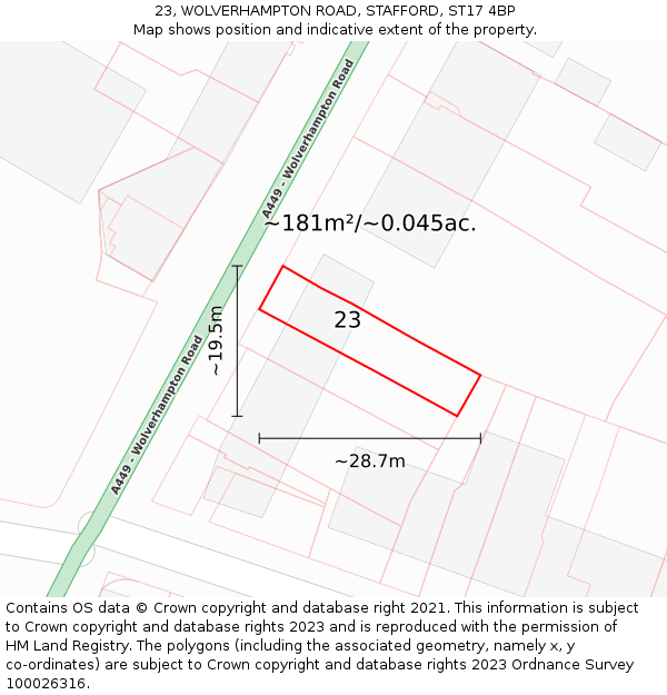 23, WOLVERHAMPTON ROAD, STAFFORD, ST17 4BP: Plot and title map