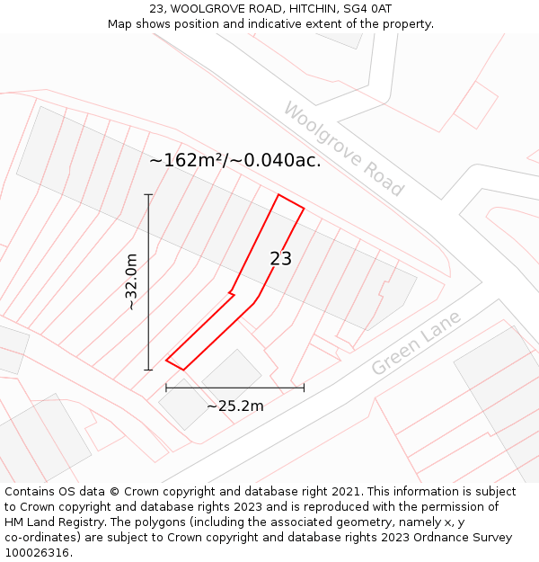 23, WOOLGROVE ROAD, HITCHIN, SG4 0AT: Plot and title map