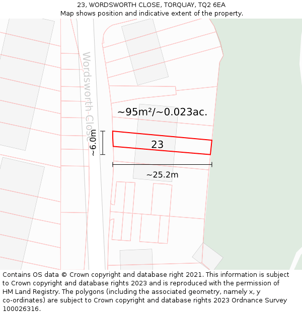 23, WORDSWORTH CLOSE, TORQUAY, TQ2 6EA: Plot and title map