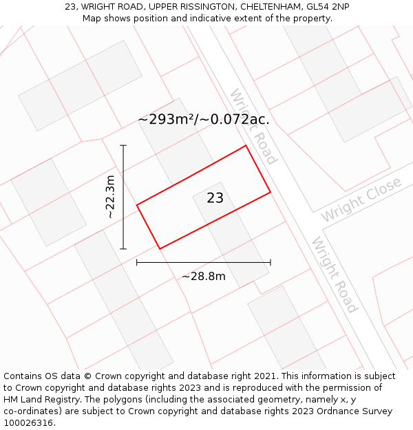 23, WRIGHT ROAD, UPPER RISSINGTON, CHELTENHAM, GL54 2NP: Plot and title map
