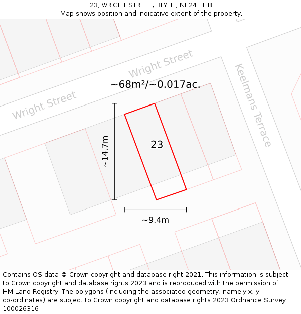 23, WRIGHT STREET, BLYTH, NE24 1HB: Plot and title map