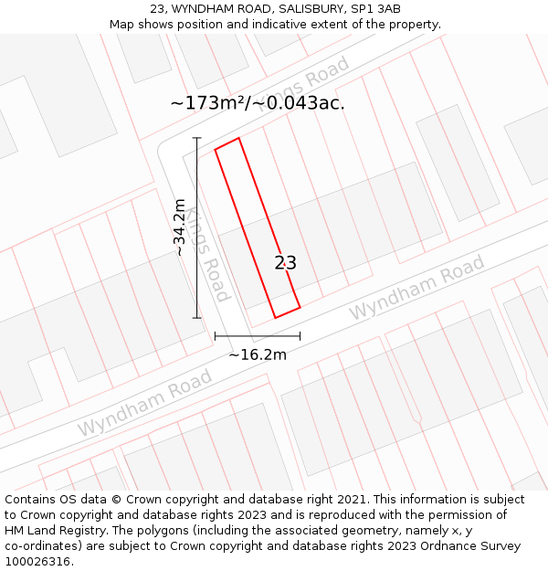 23, WYNDHAM ROAD, SALISBURY, SP1 3AB: Plot and title map