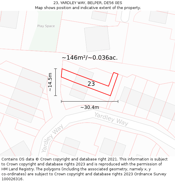 23, YARDLEY WAY, BELPER, DE56 0ES: Plot and title map