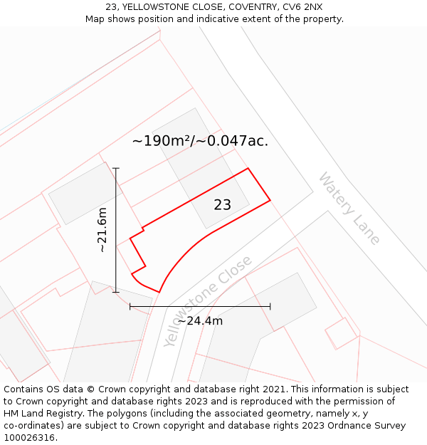 23, YELLOWSTONE CLOSE, COVENTRY, CV6 2NX: Plot and title map