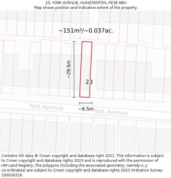 23, YORK AVENUE, HUNSTANTON, PE36 6BU: Plot and title map