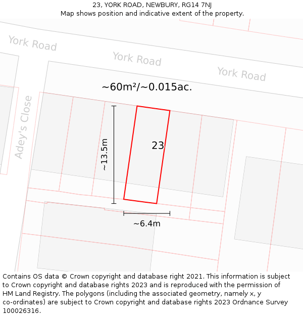 23, YORK ROAD, NEWBURY, RG14 7NJ: Plot and title map