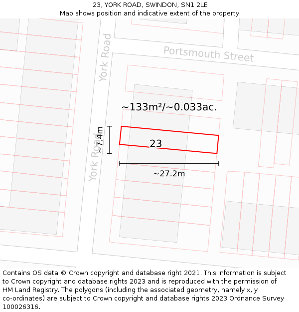 23, YORK ROAD, SWINDON, SN1 2LE: Plot and title map