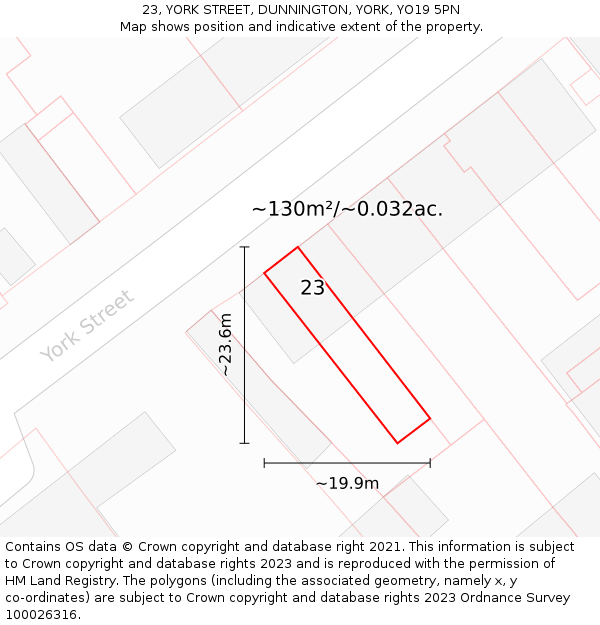 23, YORK STREET, DUNNINGTON, YORK, YO19 5PN: Plot and title map