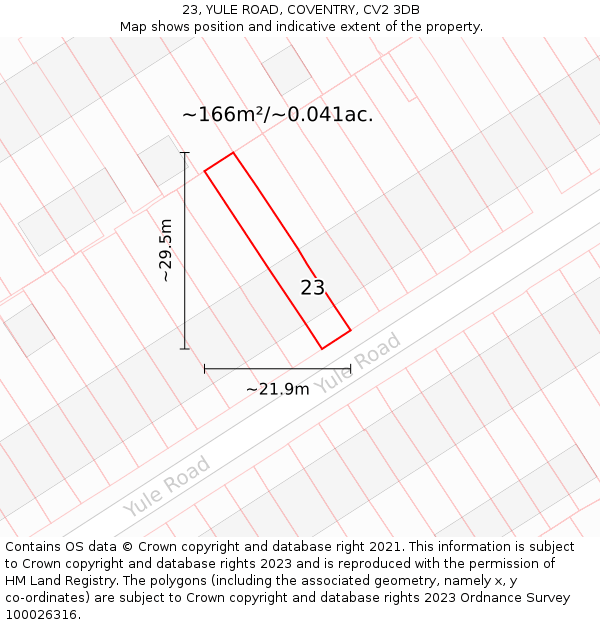 23, YULE ROAD, COVENTRY, CV2 3DB: Plot and title map