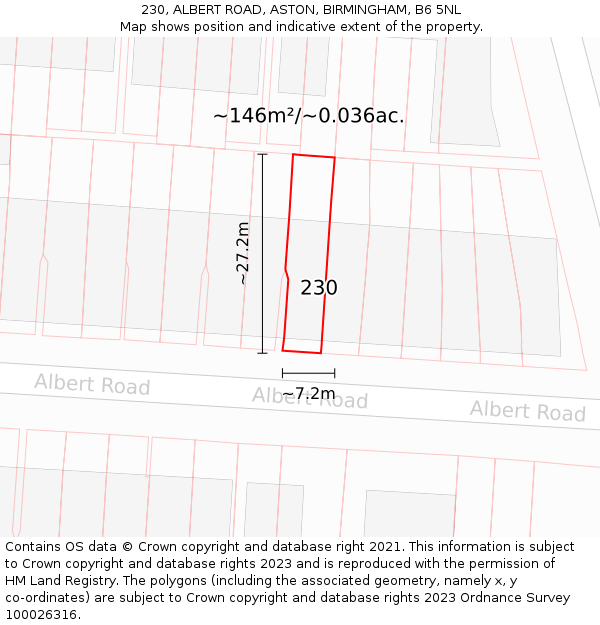 230, ALBERT ROAD, ASTON, BIRMINGHAM, B6 5NL: Plot and title map