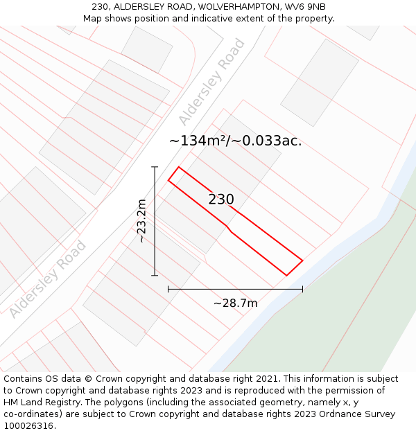 230, ALDERSLEY ROAD, WOLVERHAMPTON, WV6 9NB: Plot and title map