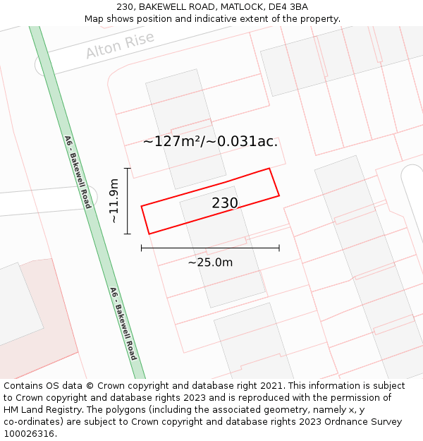 230, BAKEWELL ROAD, MATLOCK, DE4 3BA: Plot and title map