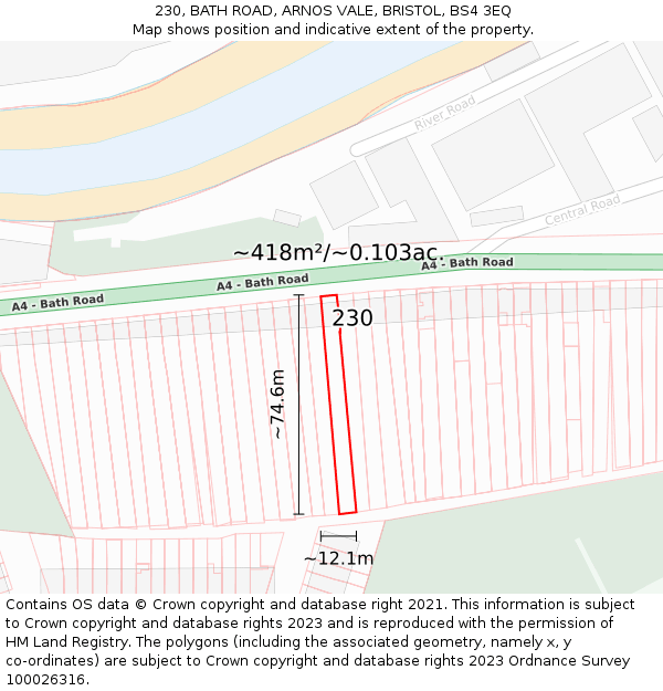 230, BATH ROAD, ARNOS VALE, BRISTOL, BS4 3EQ: Plot and title map