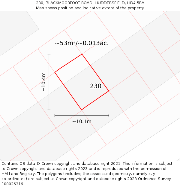 230, BLACKMOORFOOT ROAD, HUDDERSFIELD, HD4 5RA: Plot and title map