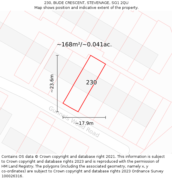 230, BUDE CRESCENT, STEVENAGE, SG1 2QU: Plot and title map