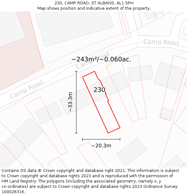 230, CAMP ROAD, ST ALBANS, AL1 5PH: Plot and title map