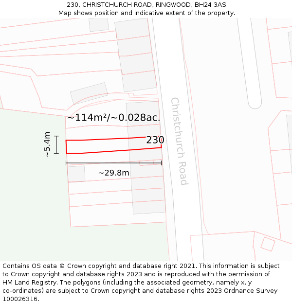 230, CHRISTCHURCH ROAD, RINGWOOD, BH24 3AS: Plot and title map