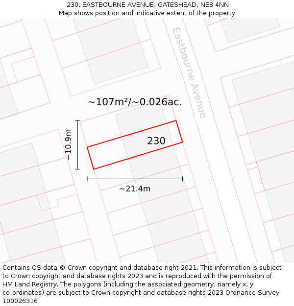 230, EASTBOURNE AVENUE, GATESHEAD, NE8 4NN: Plot and title map