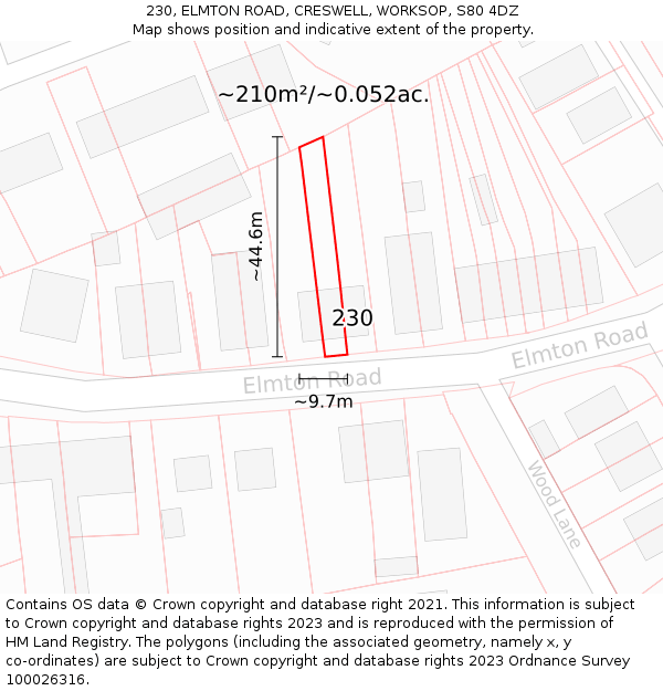 230, ELMTON ROAD, CRESWELL, WORKSOP, S80 4DZ: Plot and title map