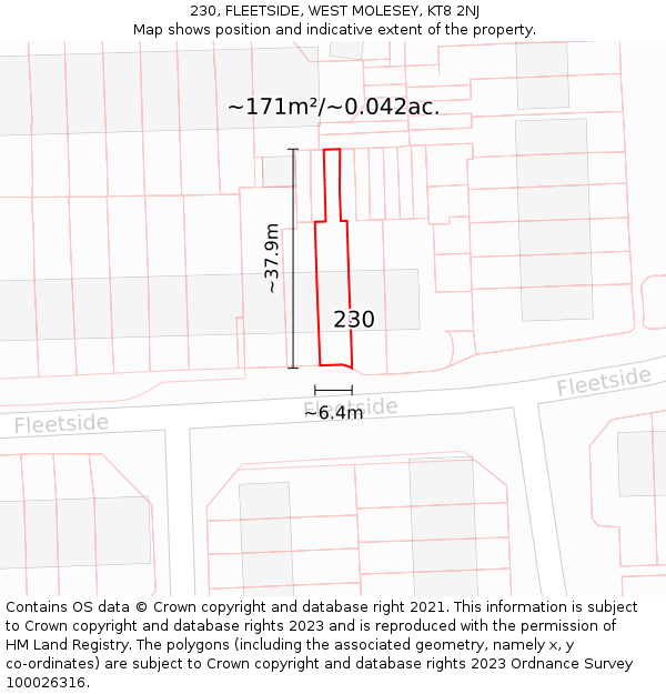 230, FLEETSIDE, WEST MOLESEY, KT8 2NJ: Plot and title map