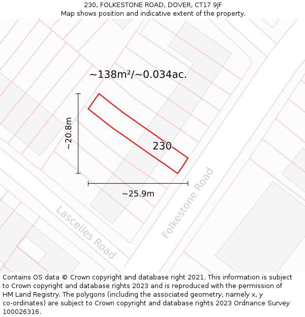 230, FOLKESTONE ROAD, DOVER, CT17 9JF: Plot and title map