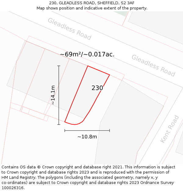 230, GLEADLESS ROAD, SHEFFIELD, S2 3AF: Plot and title map