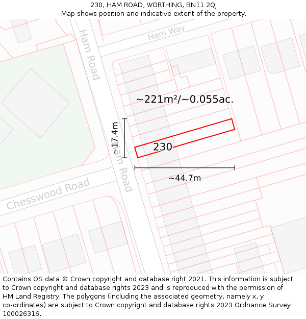 230, HAM ROAD, WORTHING, BN11 2QJ: Plot and title map