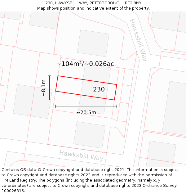 230, HAWKSBILL WAY, PETERBOROUGH, PE2 8NY: Plot and title map