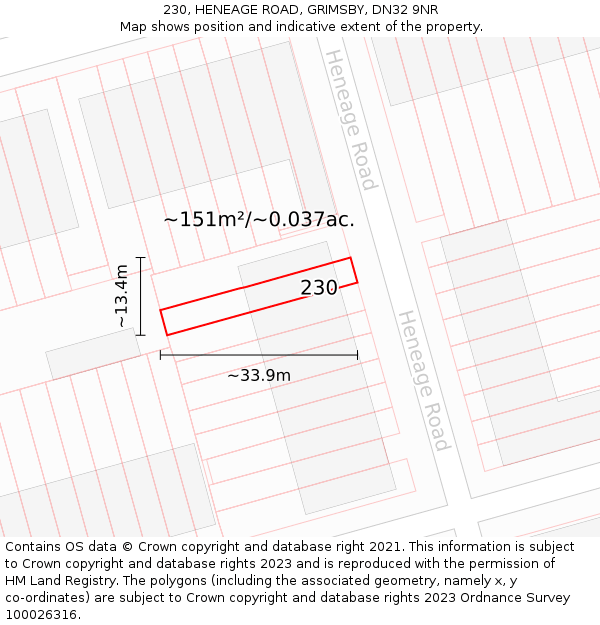 230, HENEAGE ROAD, GRIMSBY, DN32 9NR: Plot and title map
