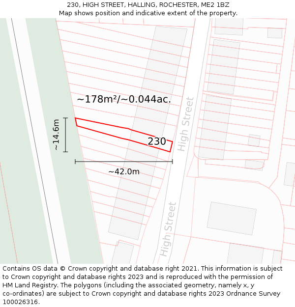 230, HIGH STREET, HALLING, ROCHESTER, ME2 1BZ: Plot and title map