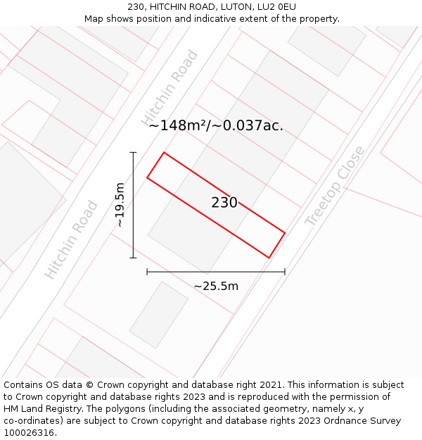 230, HITCHIN ROAD, LUTON, LU2 0EU: Plot and title map