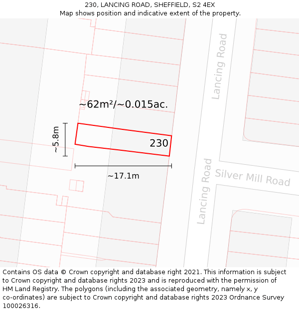 230, LANCING ROAD, SHEFFIELD, S2 4EX: Plot and title map