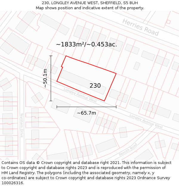 230, LONGLEY AVENUE WEST, SHEFFIELD, S5 8UH: Plot and title map