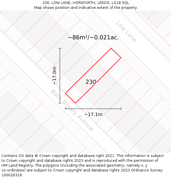 230, LOW LANE, HORSFORTH, LEEDS, LS18 5QL: Plot and title map
