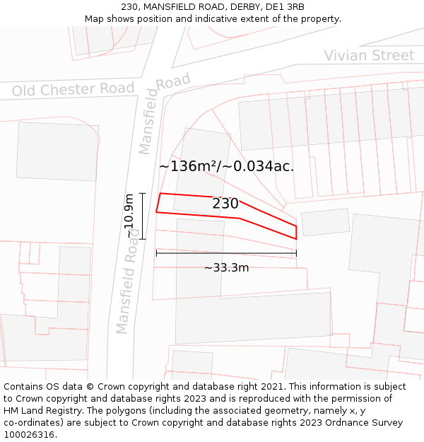 230, MANSFIELD ROAD, DERBY, DE1 3RB: Plot and title map