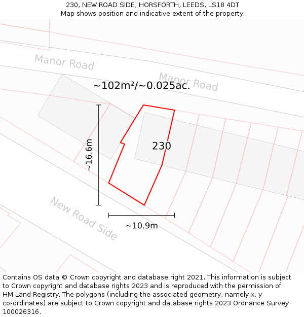 230, NEW ROAD SIDE, HORSFORTH, LEEDS, LS18 4DT: Plot and title map