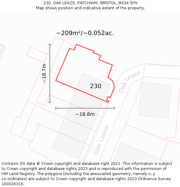 230, OAK LEAZE, PATCHWAY, BRISTOL, BS34 5FN: Plot and title map
