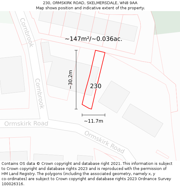 230, ORMSKIRK ROAD, SKELMERSDALE, WN8 9AA: Plot and title map