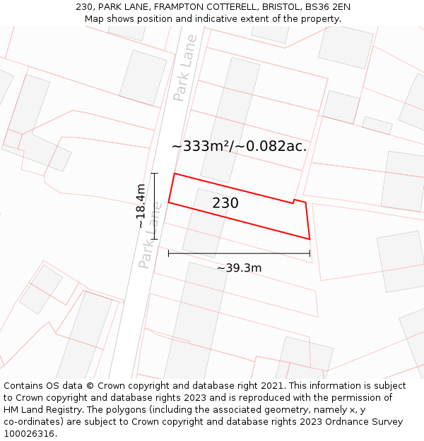 230, PARK LANE, FRAMPTON COTTERELL, BRISTOL, BS36 2EN: Plot and title map