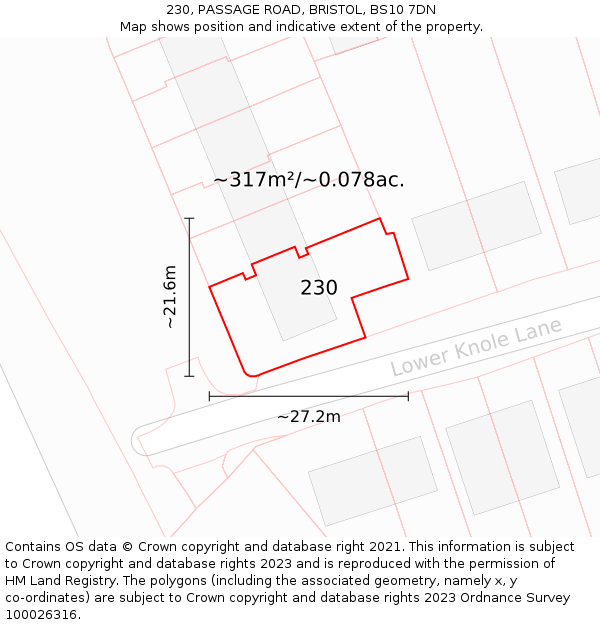 230, PASSAGE ROAD, BRISTOL, BS10 7DN: Plot and title map