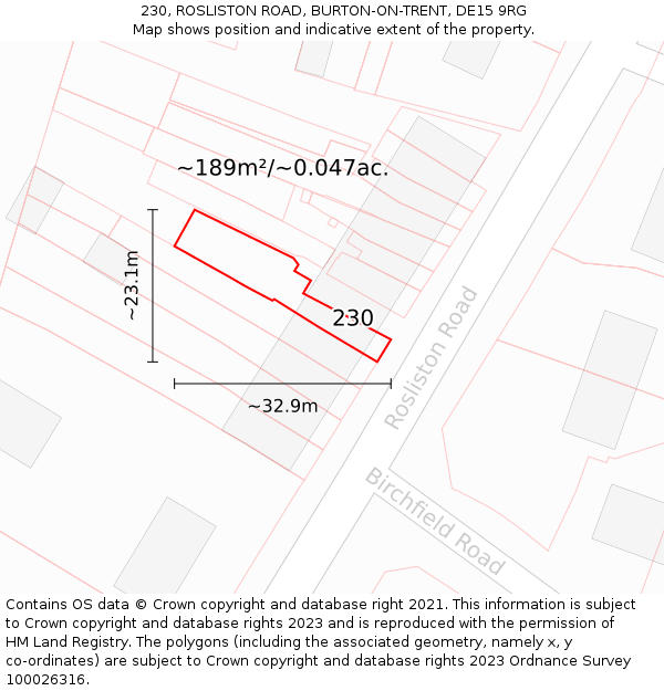 230, ROSLISTON ROAD, BURTON-ON-TRENT, DE15 9RG: Plot and title map