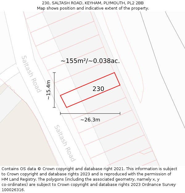 230, SALTASH ROAD, KEYHAM, PLYMOUTH, PL2 2BB: Plot and title map